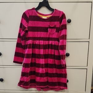 Mini Boden Pink and Dark Red Striped Velvet Dress